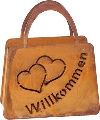 Produktbild von Tasche Willkommen mit Herz zum Bepflanzen Windlicht Beetdeko Metall Rost Gartendeko 27cm x 32cm Edelrost rostige Deko für den Garten