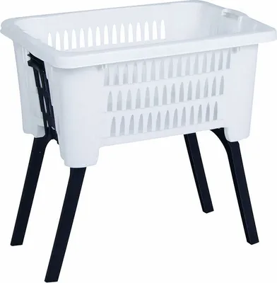 Produktbild von Wäschekorb mit klappbaren Füßen 60 x 40 cm - weiß - Kunststoff Stand Wäschebox Korb