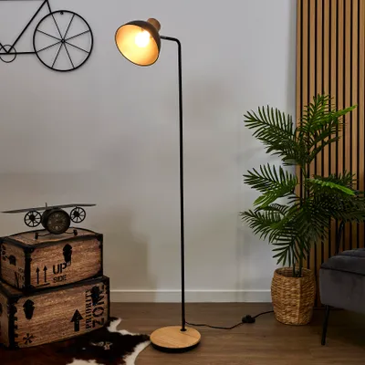 Image de Lampadaire - HOME DECO FACTORY - Métal - Bois - Noir