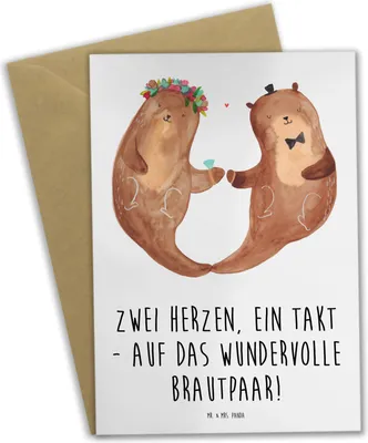 Produktbild von Mr. & Mrs. Panda jubiläumskarte Brautpaar Herzen - Weiß - Geschenk, Heirat, vatertagskarte, wundervolles, weihnachtskarten, firmungskarte, Hochzeit, Hochzeitsfeier, Glück