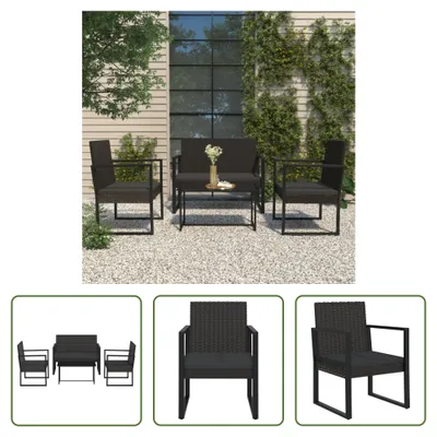 Produktbild von The Living Store 4-tlg. Garten-Lounge-Set mit Kissen Schwarz Poly Rattan