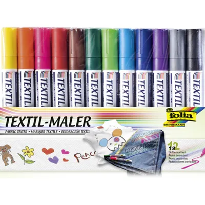 Image de Folia Peinture textile, 12 crayons, 12 couleurs