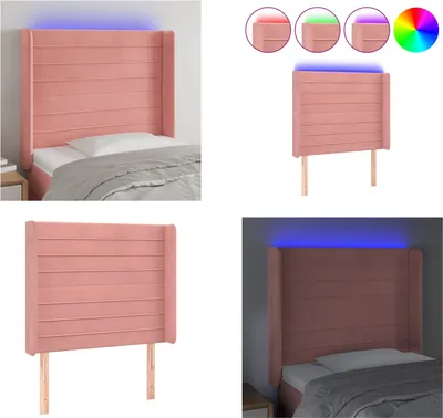 Produktbild von vidaXL LED Kopfteil Rosa 103x16x118/128 cm Samt - LED Kopfteil - LED Kopfteile - Kopfteil - Bett-Kopfteil