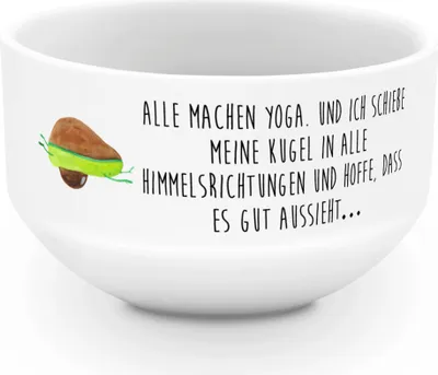 Produktbild von Mr. & Mrs. Panda Schüssel Avocado Yoga - Weiß - Geschenk, Hilfe, Obstschale, Bauch, reisschüssel, Gesund, schale, Humor, Müslischale, Unsportlich, Haha, salatschälchen