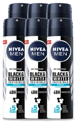 Produktbild von 6 x NIVEA MEN Deodorant Spray Black & White Invisible Fresh 150 ml - Vorteilspackung - 6 Stücke