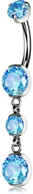 Productafbeelding van Buikpiercing, titanium, 14G, 10mm, aquablauwe zirkonia, hangend, intern schroefdraad
