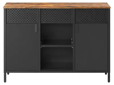 Image de Armoire de rangement avec double porte et fermeture magnétique | Marron et noir | 110x40x76 cm