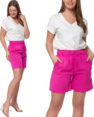 Zdjęcie produktu dla Moraj szorty damskie eleganckie szorty z wysoką talią luźne szorty plażowe z kieszeniami wiskoza 2400-004, fuksja, S