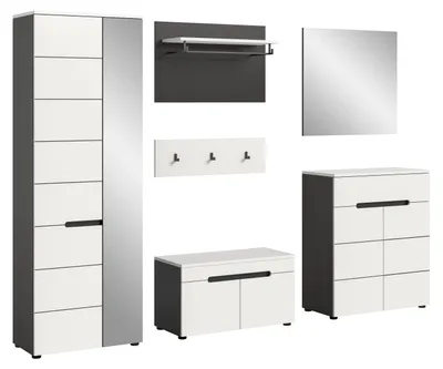 Produktbild von Garderoben-Set Canu | Basalt grau / Weiß | 5-teilig ohne