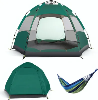 Produktbild von （Grün）Campingzelt Pop Up Zelte Kuppelzelt Doppelwandig Wasserdicht UV-Schutz Wurfzelte Familienzelt für 3-4 Personen Outdoor Camping Reise Trekking