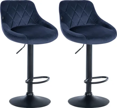 Immagine prodotto di set di 2 sgabelli da bar Lazio in velluto, colore:blu, colore struttura:nero