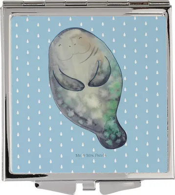 Produktbild von Mr. & Mrs. Panda Handspiegel Seekuh Happy - Blau Pastell - Geschenk, Achtsamkeit, Taschenspiegel, Schminkspiegel, Seekühe, Respekt, Kleiner Spiegel, Liebeskummer, Frauen