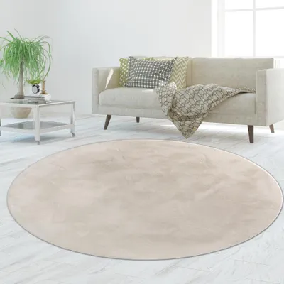 Produktbild von Teppich creme weich pflegeleicht saugrobotergeeignet für Wohnbereiche Größe - 120 cm Rund