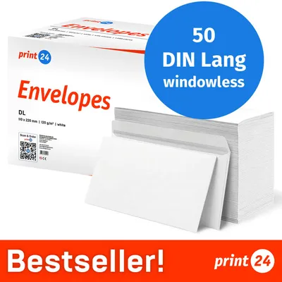 Immagine prodotto di NUOVO: print24 Buste senza finestra, DIN Lang, non stampate, 50 pezzi