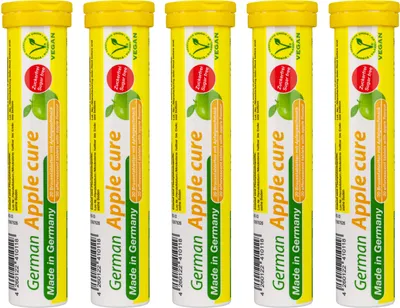 Produktbild von German Apple cure Brausetabletten 5x20 Stk. Apfelgeschmack - 256,5 mg Apfelessig, 2 mg Vitamin B6 Zuckerfrei - T&D Pharma - Germany
