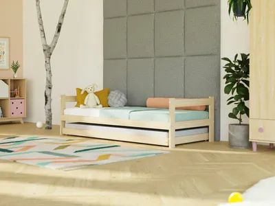 Produktbild von Holzeinzelbett SAFE 2-in-1 mit zwei Kopfteilen und Ausziehbett 90x200 cm Marineblau