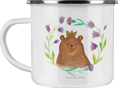 Produktbild von Mr. & Mrs. Panda Tasse Emaille Bär Königin - Weiß - Geschenk, Haferl, Mom, Teetasse, Mama, Pott, Teddy, Mutter, Muttertag, Lieblingsmensch, Beste, Motivtasse, wandertasse