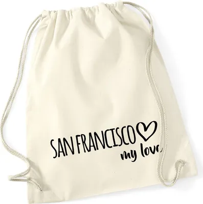 Produktbild von Huuraa Turnbeutel San Francisco my love 12 Liter Natural Baumwolle Rucksack Geschenkidee