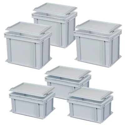 Produktbild von Set, 6 Euroboxen mit Deckel, Industriequalität, 3x LxBxH 300 x 200 x 150 mm, 3x 300 x 200 x 220 mm, grau