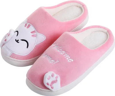 Produktbild von Kuschelige Plüsch Hausschuhe, Pantoffeln, Tier-Schlappen für Damen, Mädchen | 40/41 EU | Katze Weiß Pink