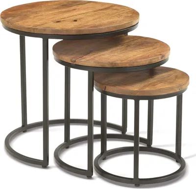 Immagine prodotto di set di 3 tavolini Amana Ø 45 cm-legno di magnolia