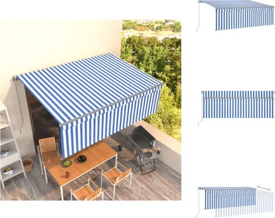 Immagine prodotto di vidaXL Tenda da sole manuale a scomparsa con tenda a rullo 4x3 m blu e bianca - Tende da sole