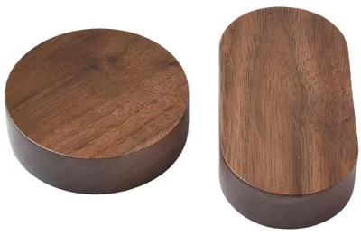Holz-Display-Riser 2er-Set rund/oval Walnuss 7x2/10x4,9x2 cm