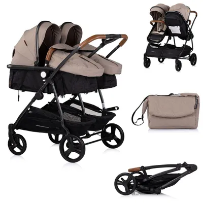 Produktbild von CHIPOLINO Kinderwagen fü r Zwillinge, Kinder mit ungleichen Sternen - combinovan Duo Smart Tiramisu