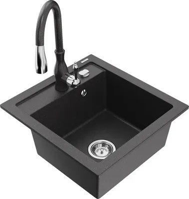 Produktbild von Mexen Vito 1-Becken-Granit-Spüle mit Mischbatterie Savita, Schwarz gesprenkelt - 6503-76-672601-76