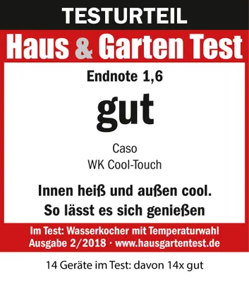 Produktbild von CASO WK Cool Touch Wasserkocher, Edelstahl, 1 Liter, 1800 Watt, 40-100°C