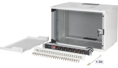 Produktbild von Digitus Netzwerk-Set SOHO Pro, 483 mm (19") - 7HE, 540 x 400 mm (B x T), Wandmontiertes Regal, 7U, 60 kg, Sperrschloss, Ablageschienen, Verbessertes Kabelmanagement