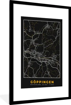 Produktbild von MuchoWow® Gerahmtes Poster Göppingen - Stadtplan - Deutschland - Karte - Gold 60x90 cm - Poster mit Schwarzem Bilderrahmen Wandposter Rahmen Foto Bilder - Dekoration - Wandposter Wohnzimmer - Hochwertig