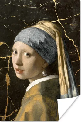 Produktbild von MuchoWow® Poster Mädchen mit einem Perlenohrring - Johannes Vermeer - Gold 120x180 cm - Kunstposter