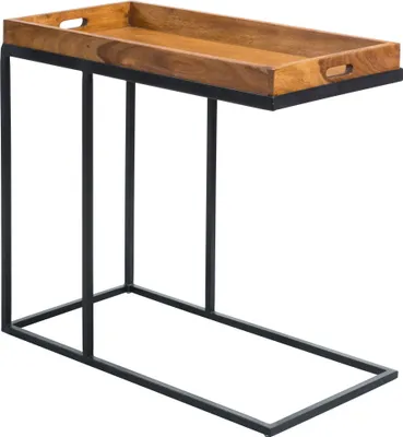 Produktbild von WOHNLING Beistelltisch WL5.667 Sheeshamholz 70x65x34 cm mit Metallgestell TV-Tray Tabletttisch Wohnzimmer Kleiner Serviertisch Naturholz Abstelltisch