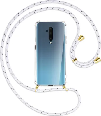 Produktbild von Handykette Backcover-Schutzhülle mit Band (Metall goldfarben) für OnePlus 7T Pro - weiß/grau
