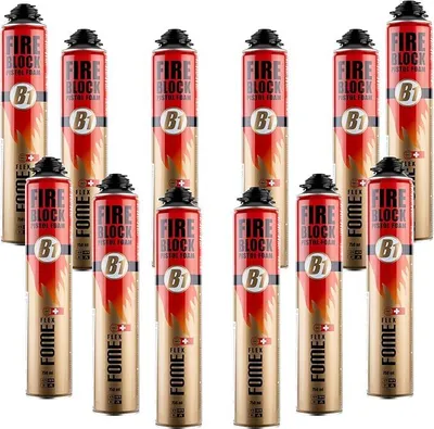 Produktbild von 12x Brandschutzschaum, B1 Montageschaum 750ml, Brandschutzschaum schwer entflammbar, feuchtigkeitshärtend, PolyurethanPistolenschaum, Montageschaum, Bauschaum, Füllschaum, Dämmschaum