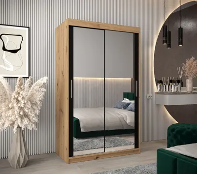 Produktbild von Schwebetürenschrank mit einer Breite von 120 cm TIMEA 3 – Eiche Artisan / Schwarz
