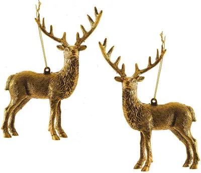 Produktbild von Christbaumschmuck Rentier gold Hirsch 2 Stück Weihnachtsbaumschmuck