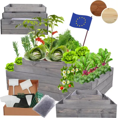 Produktbild von MODO24 Hochbeet Holz, Pflanzkasten, Massivholz, Kiefer, Kräuterbeet, Blumenkasten, Garten, Terrasse, 45x117x60 cm, Grau, ZP09