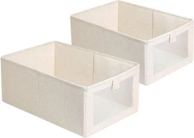 Produktbild von Famanu Aufbewahrungsbox für Kleidung 2 Stück - Beigefarbene Stoffbox für Kleiderschrank - Organizer für Schublade