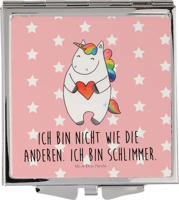 Produktbild von Mr. & Mrs. Panda Reise Spiegel Einhorn Herz - Rot Pastell - Geschenk, Freundin, Handspiegel, Taschenspiegel, Kosmetikspiegel, Unicorn, Einhörner, Schminkspiegel, Frauen