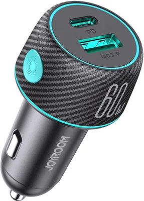 Obrázok produktu pre Nabíjačka do auta 60W, USB-A, USB-C, PD, LED, QC 3.0, Joyroom Car Charger JR-CCN01 , čierna