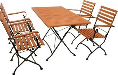 Produktbild von DEGAMO Gartenset  SitzgruppeKlappgarnitur HOFGARTEN 5-teilig (4x Klappsessel, 1x Klapptisch 70x120cm), Flachstahl schwarz + Eukalyptus