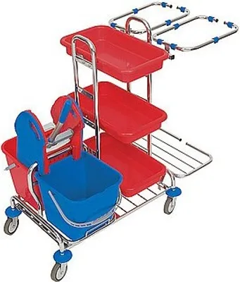 Splast Putzwagen mit Ablagefächern, Moppresse, Eimern und 2x 70l Beutelrahmen Splast ZS-0008
