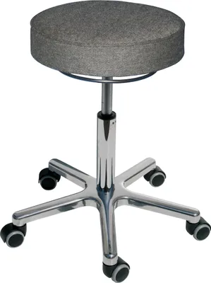 Produktbild von Drehhocker Atlanta | Sitzhöhe 55-73cm | Ø 53cm | Tragfähigkeit 110kg | Polstersitze | Aluminium-Fußkreuz mit Rollen | Ringauslösung | Anthrazit