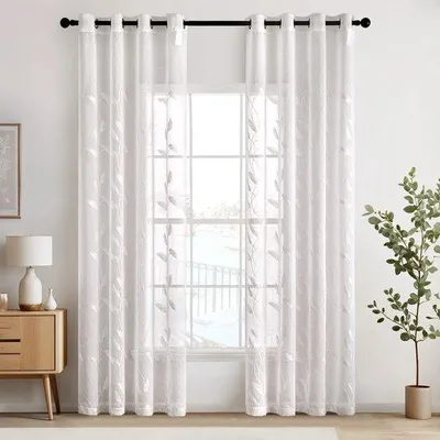 Immagine prodotto di Tende bianche con motivo a foglie, tessuto 140x225 cm
