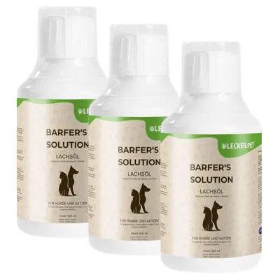Produktbild von 3 x 500 ml Lecker.Pet® Barfer's Solution 100 % Lachsöl für Hunde & Katzen