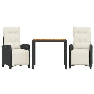 Produktbild von 3-tlg. Garten-Essgruppe mit Kissen Schwarz Poly Rattan