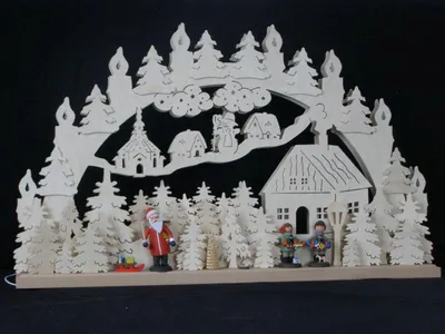 Produktbild von Schwibbogen mit Weihnachtsmann Striezelkinder und Beleuchtung BxHxT 70x40x7cm NEU
