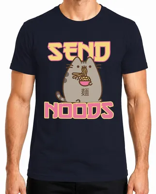 Zdjęcie produktu dla SEND NOODS Cat Noodles Ramen Kawaii Zabawny prezent dla uroczej dziewczyny Koszulka męska, granatowy, M